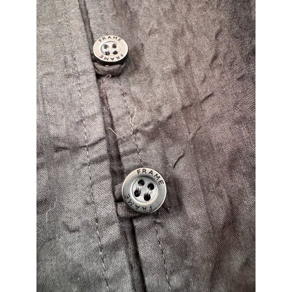 New Frame Women's Size XL Black Smocked Button-Down Dress Short Puff Sleeves - Picture 10 of 14